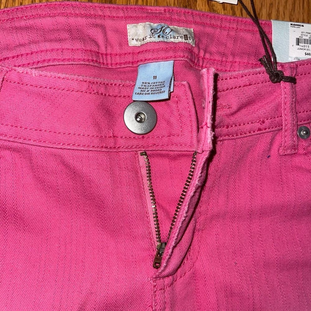 Barbiecore Hot Pink Skinny Jeans Straight Leg Stretchy Low-Rise VTG Juniors 11 - Picture 5 of 9